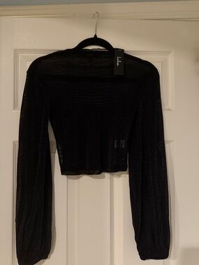Lulu's Black Sheer Long Sleeve Cropped Top
